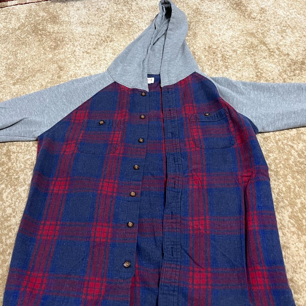 Boys Cat & Jack Large Red, Gray, and Dark Blue Long-Sleeve Button-up Hoodie
